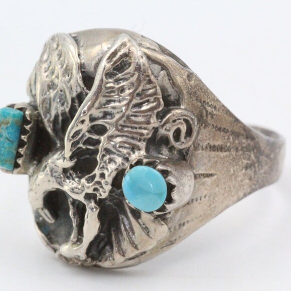 HENRY MORGAN IMPORTANT EAGLE SLEEPING BEAUTY TURQUOISE MEN'S RING - Picture 5 of 10